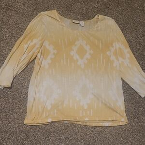 Vintage Chico's Yellow and White Patterned Blouse
